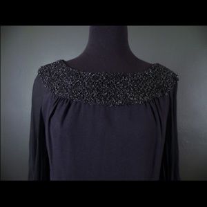 Vintage Black Crepe A-Line Cocktail Minidress Sparkle Collar/Cuffs